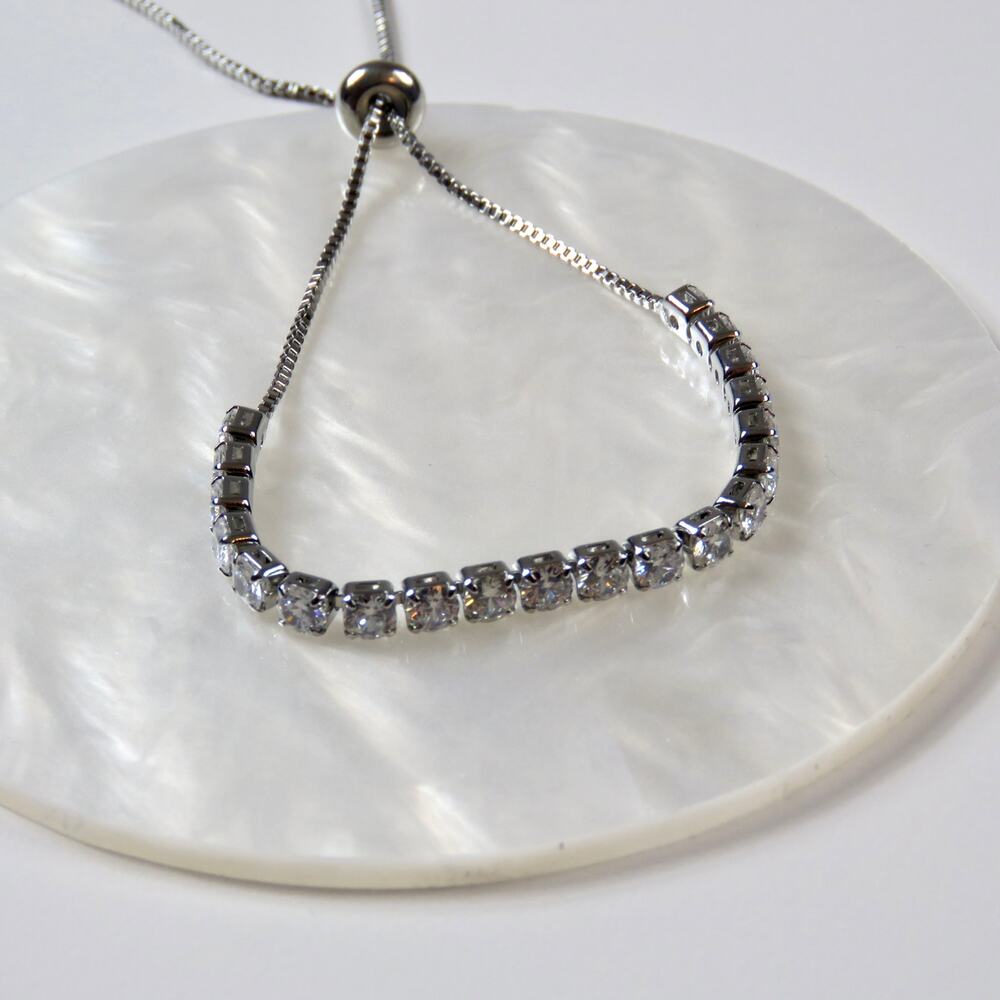 Zales Silver Bracelet with White Stones - Picture 4 of 7